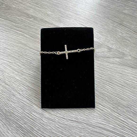 Cross Bracelet Delicate Gold Chain Rhinestone Christian Jewelry Dainty Womens - Picture 3 of 5